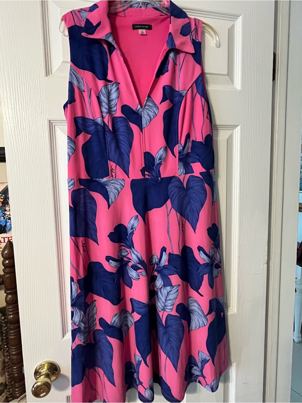 Tommy Hilfiger Pink & Navy Floral Collared A-Line Dress